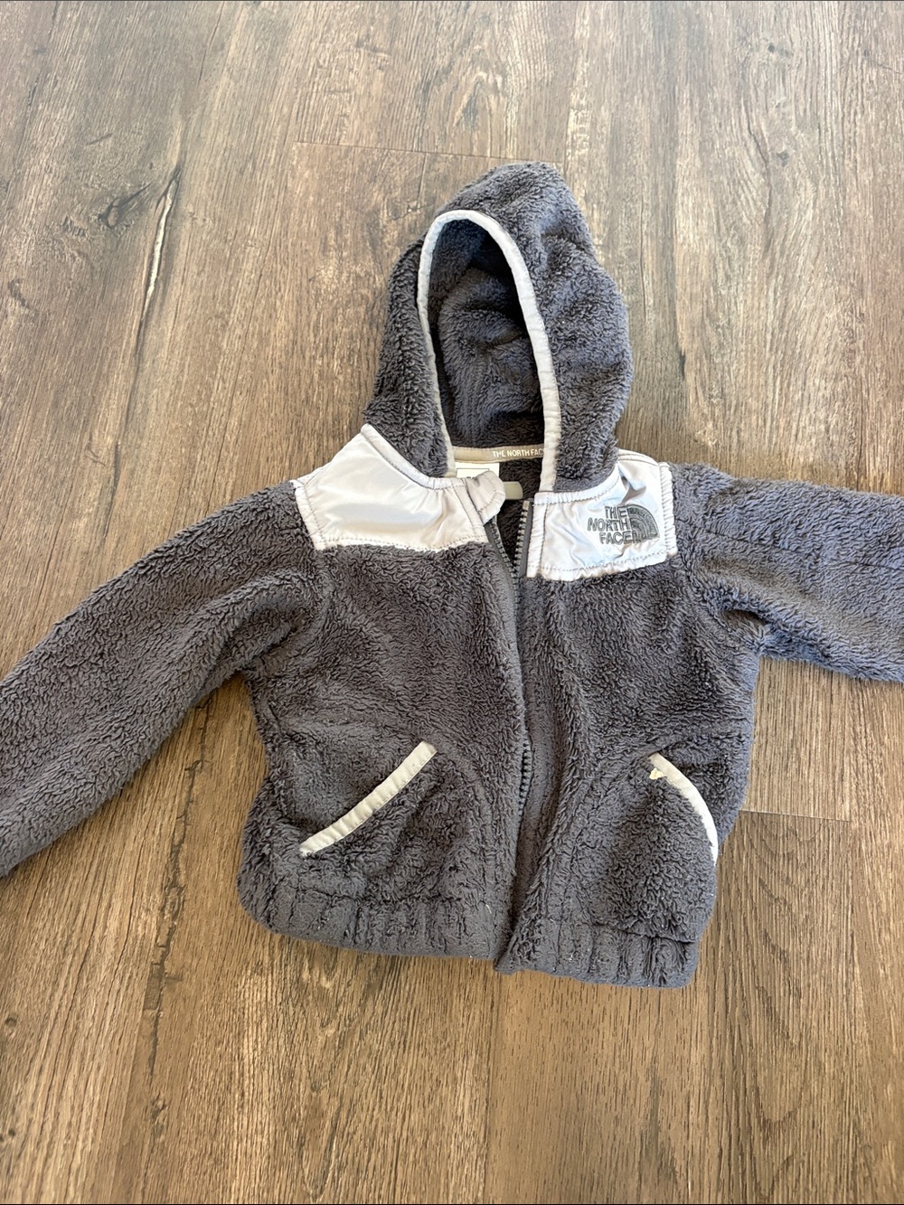 The North Face Kids Gray Sherpa Hoodie with White Trim